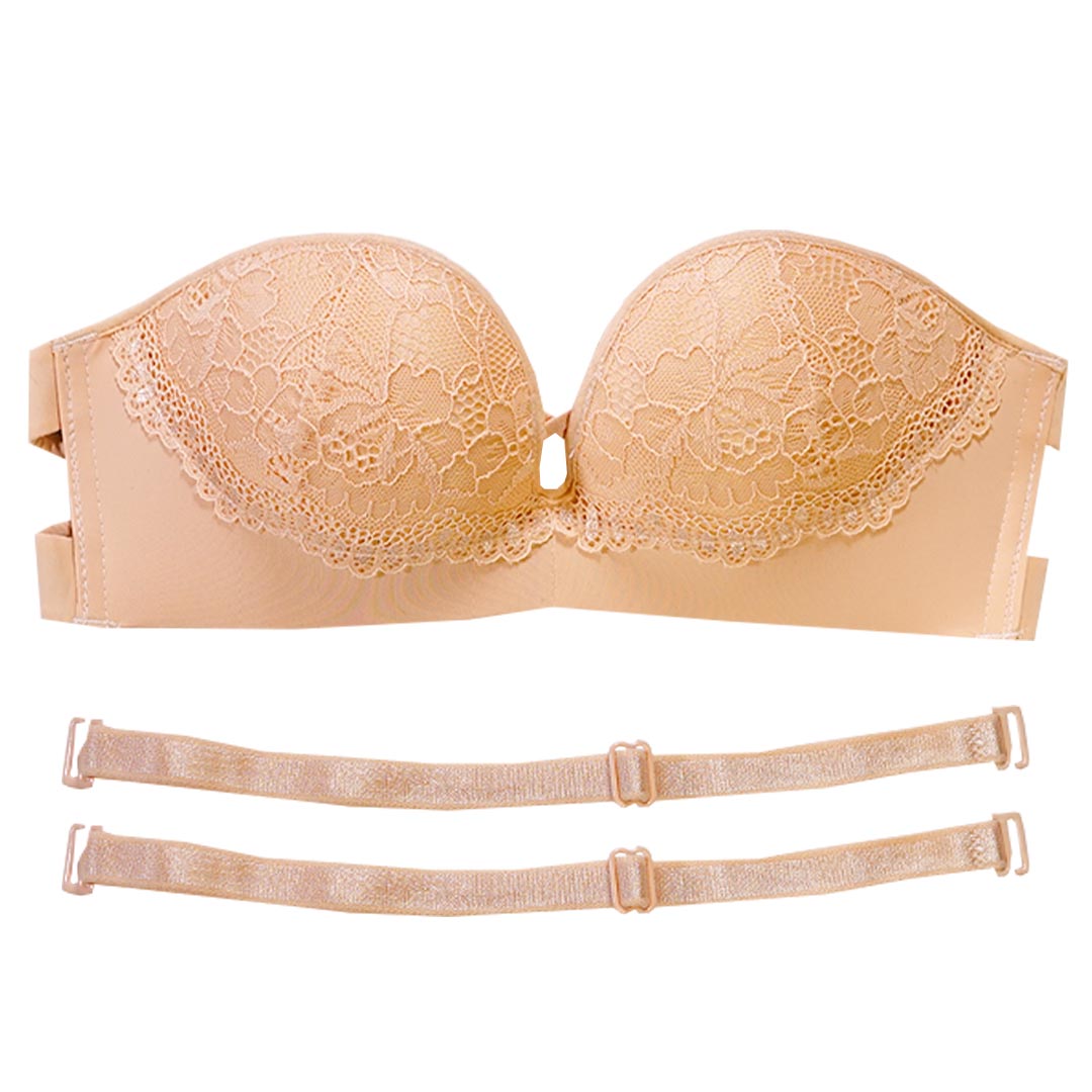 胸前交叉集中背部簡約無肩帶內衣