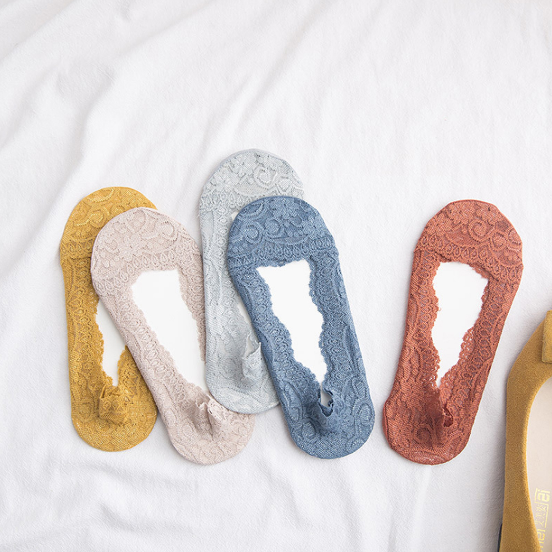 日系硅膠防滑全棉底面蕾絲隱形船襪