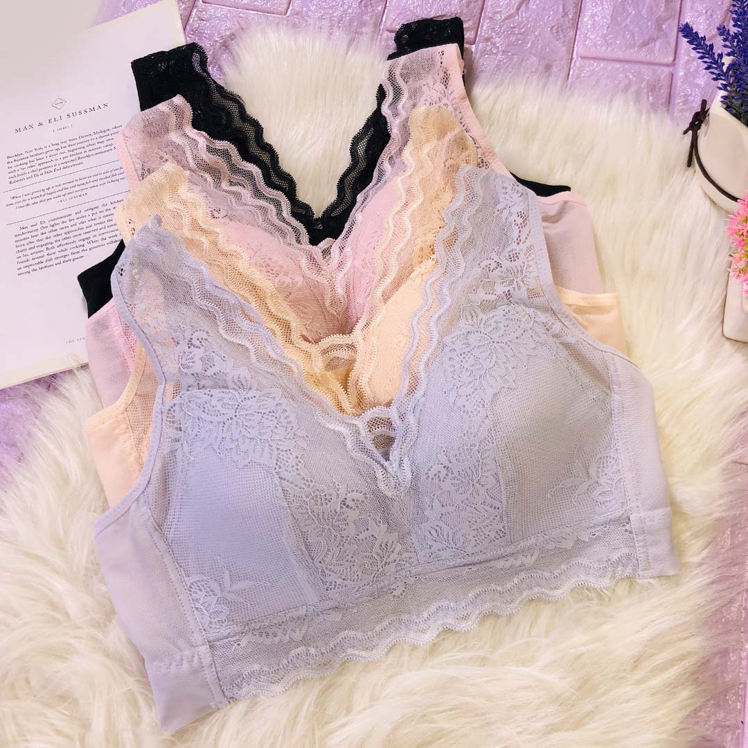 舒適超薄全罩杯大碼深V蕾絲無鋼圈內衣