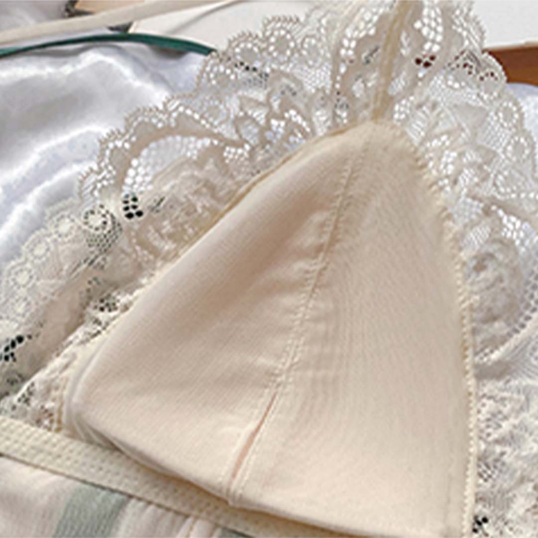 輕奢細絨條紋雙層花邊薄杯無鋼圈家居內衣-大小胸都得