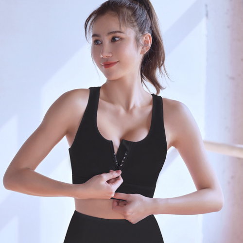 新款印花前拉鏈易穿脫固定一體杯瑜伽健身運動內衣