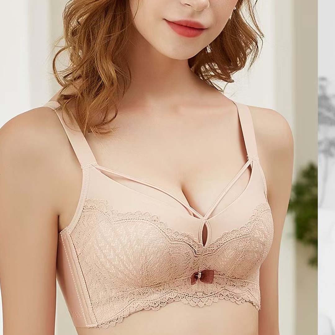 浪漫蕾絲花邊性感V型無鋼圈小胸聚攏調整型內衣