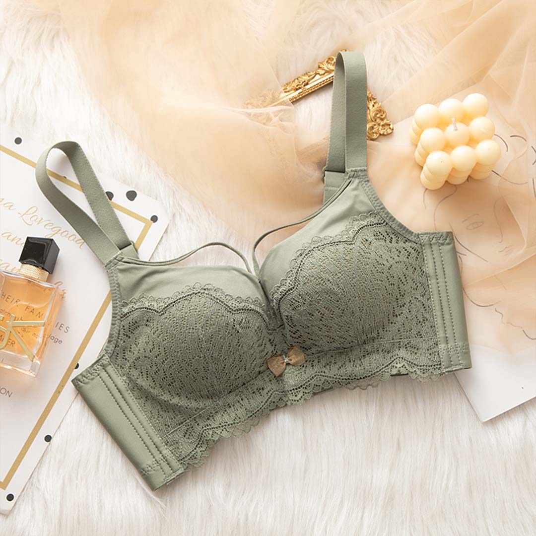 浪漫蕾絲花邊性感V型無鋼圈小胸聚攏調整型內衣