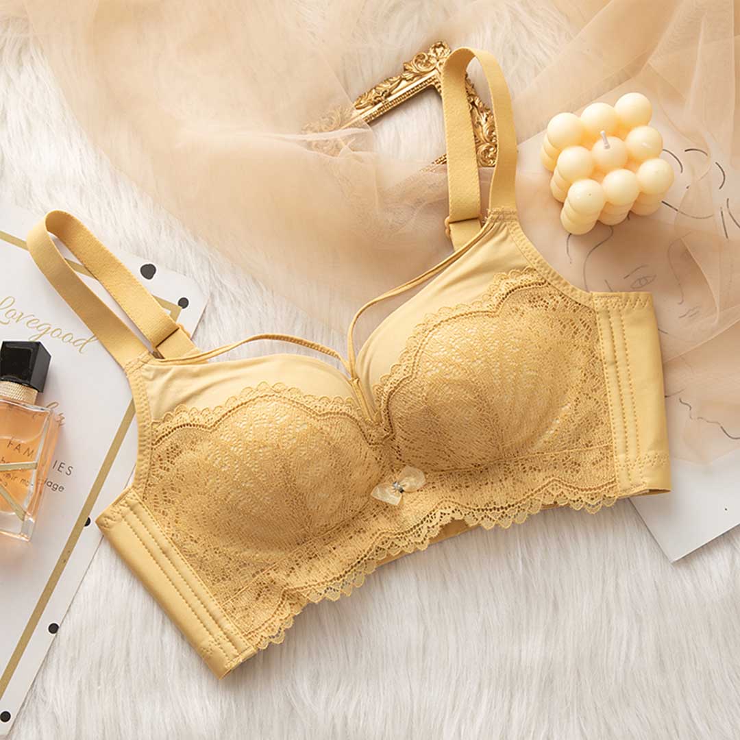 浪漫蕾絲花邊性感V型無鋼圈小胸聚攏調整型內衣