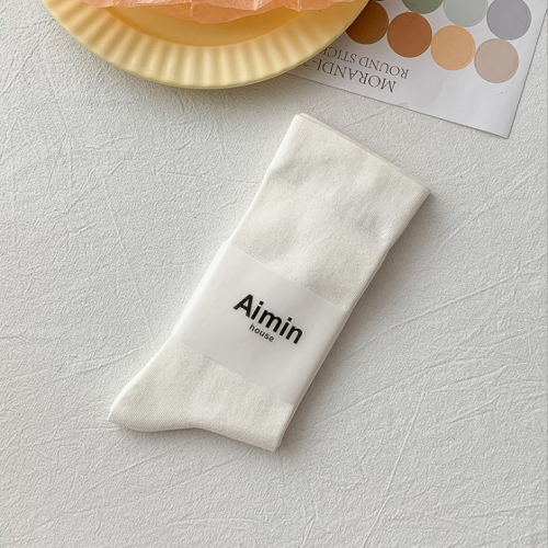 日系莫蘭迪色純棉中筒女襪