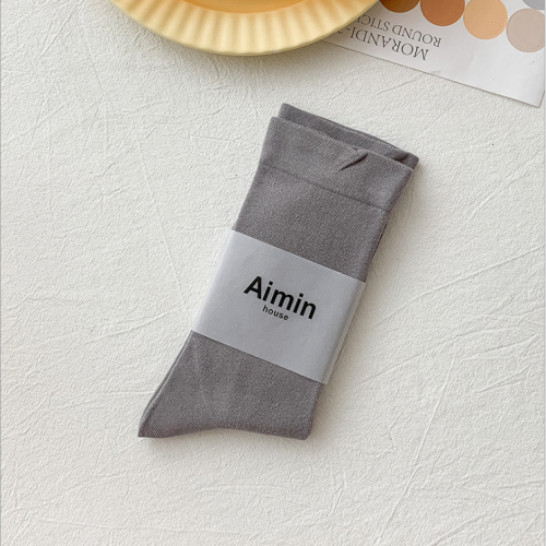 日系莫蘭迪色純棉中筒女襪