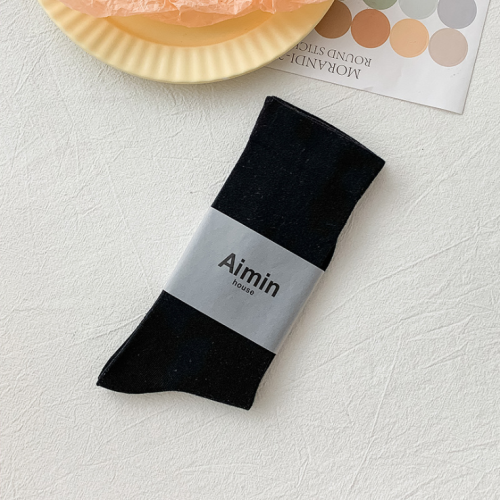 日系莫蘭迪色純棉中筒女襪