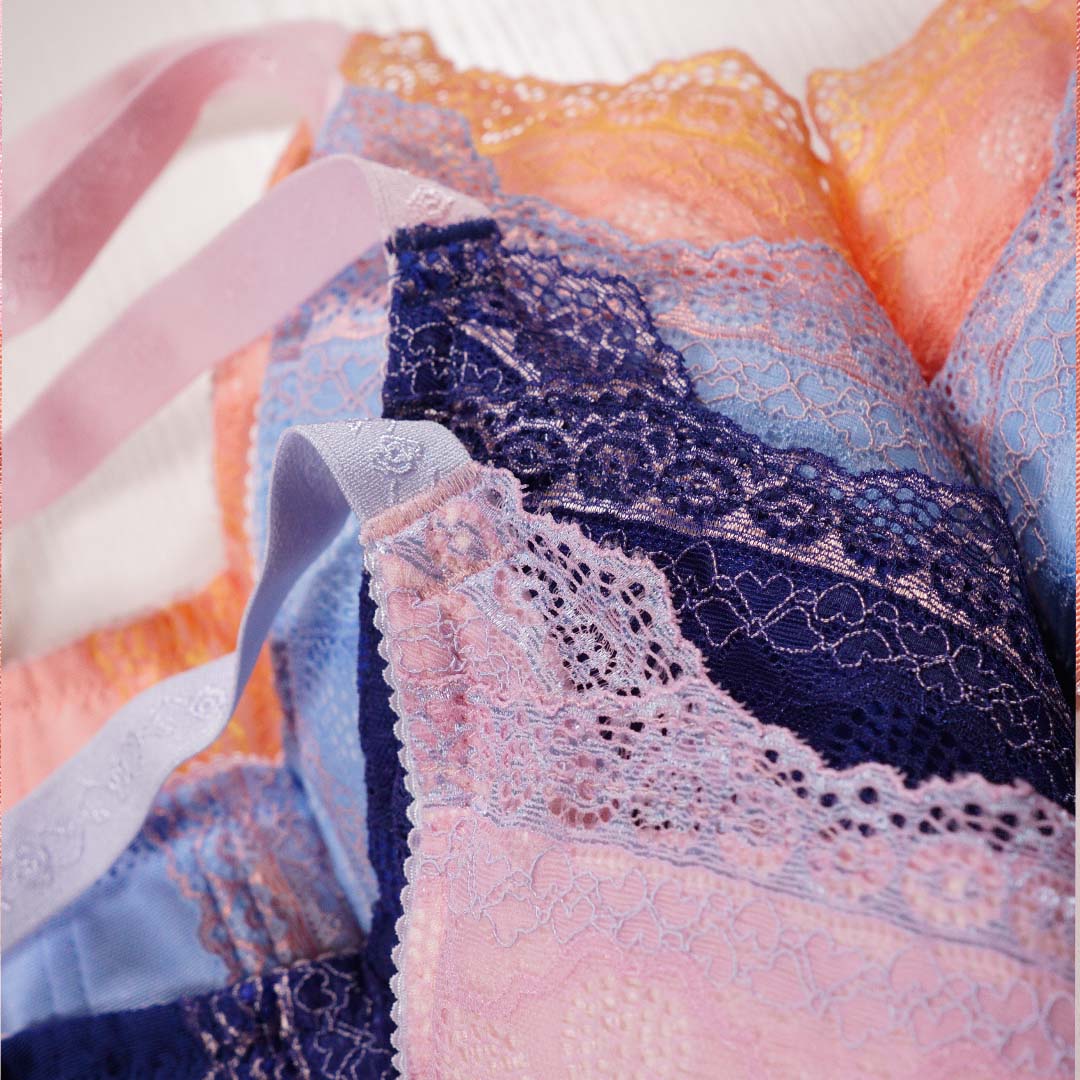 【C-G大尺碼】波波記憶鋼圈包覆蕾絲內衣 紫橙青藍