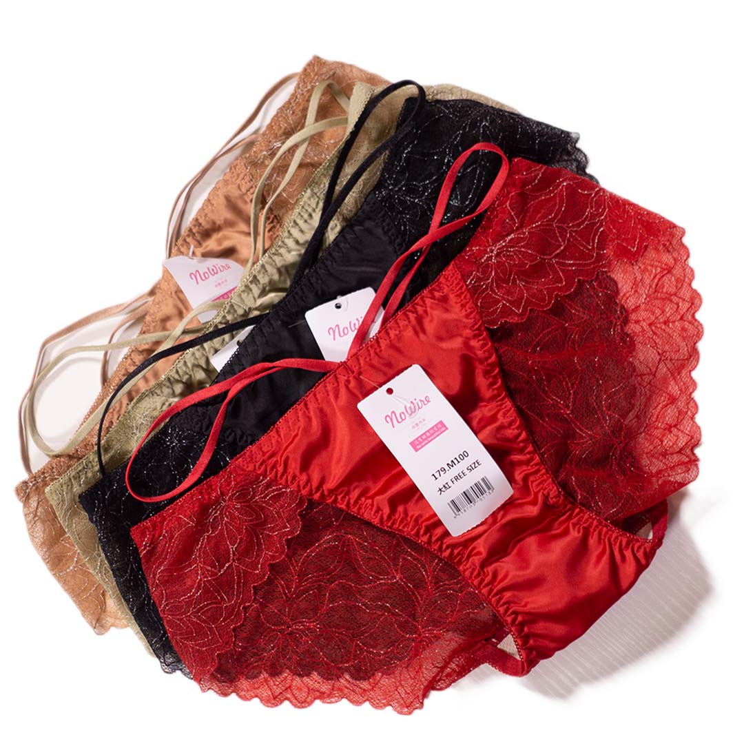 柔軟透氣面料搭配時尚天鵝鑽飾中厚B杯無鋼圈蕾絲無痕內衣-配套褲仔