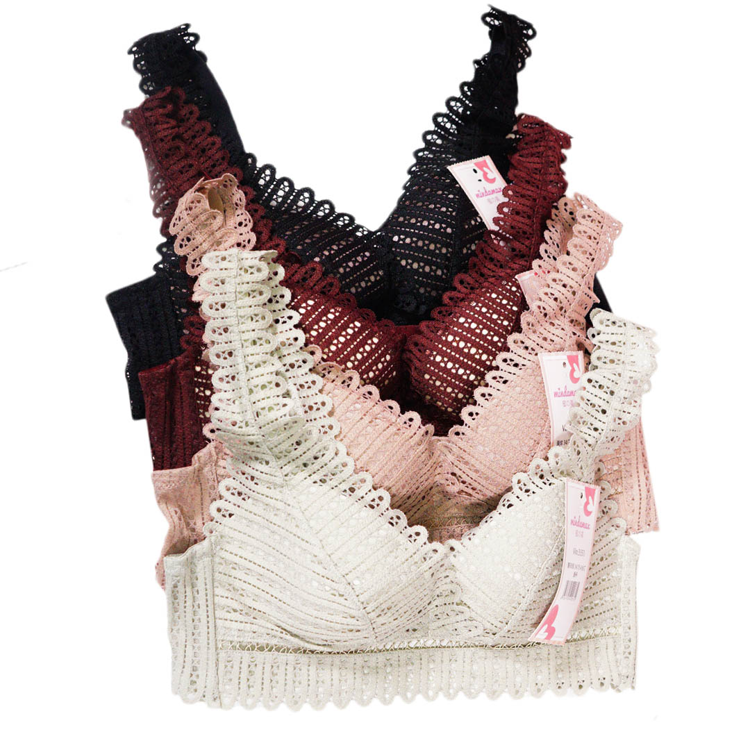 唯美性感鏤空蕾絲深V薄杯無鋼圈寬肩帶內衣 -加送褲仔