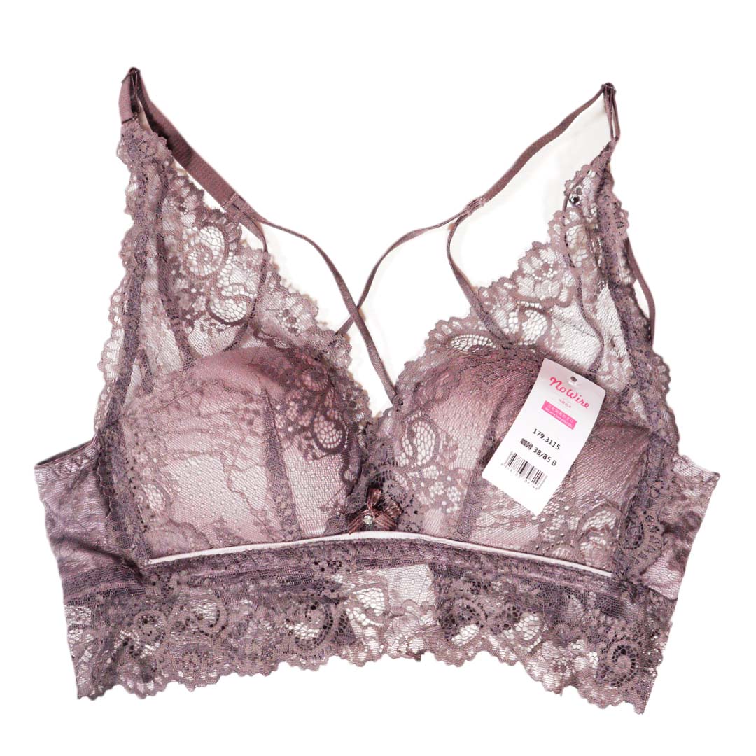 性感蕾絲下擺交叉美背氧芯棉小胸聚攏無鋼圈內衣