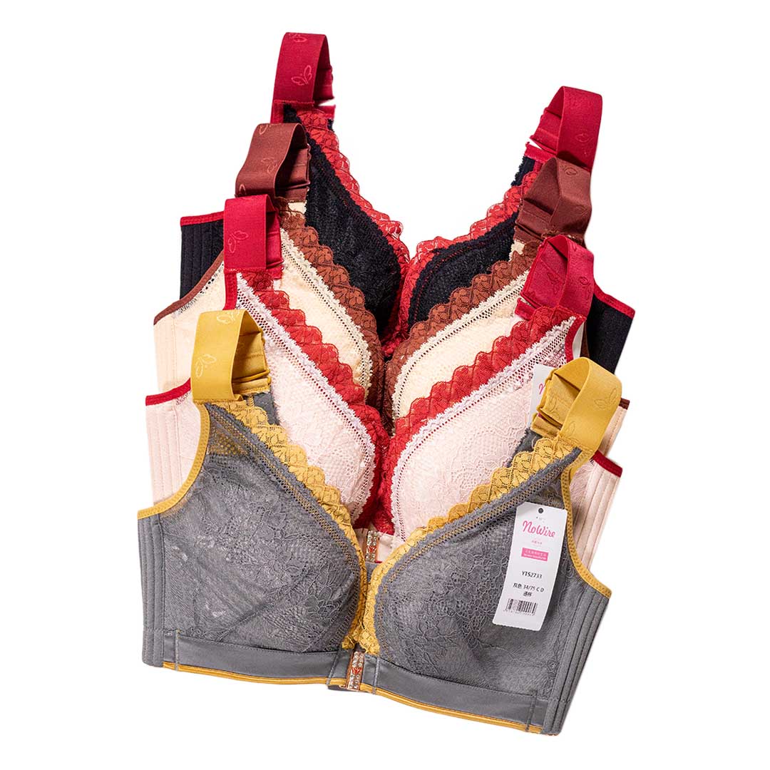 性感前扣蕾絲無鋼圈聚攏收副乳大胸顯小調整型內衣