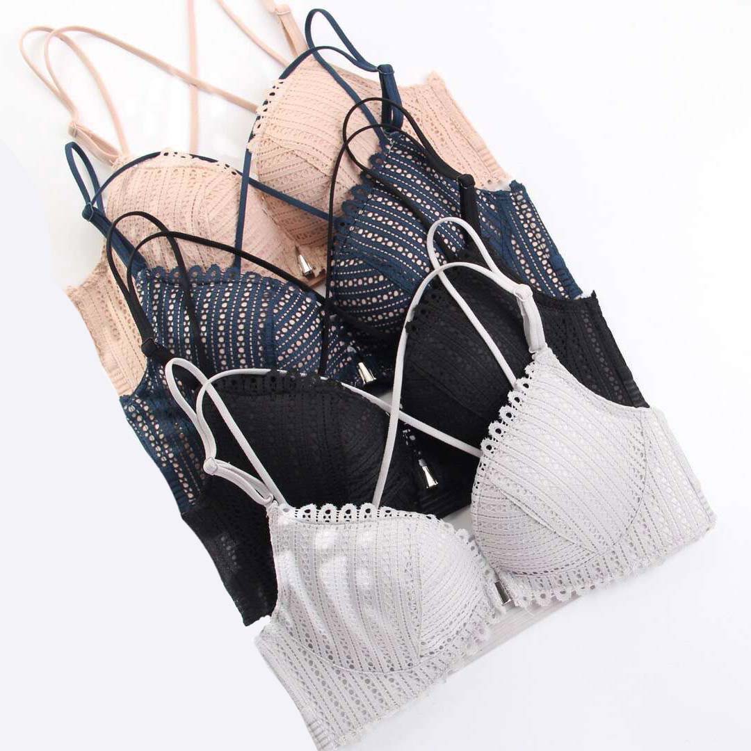 法式交叉美背無鋼圈性感前扣式內衣