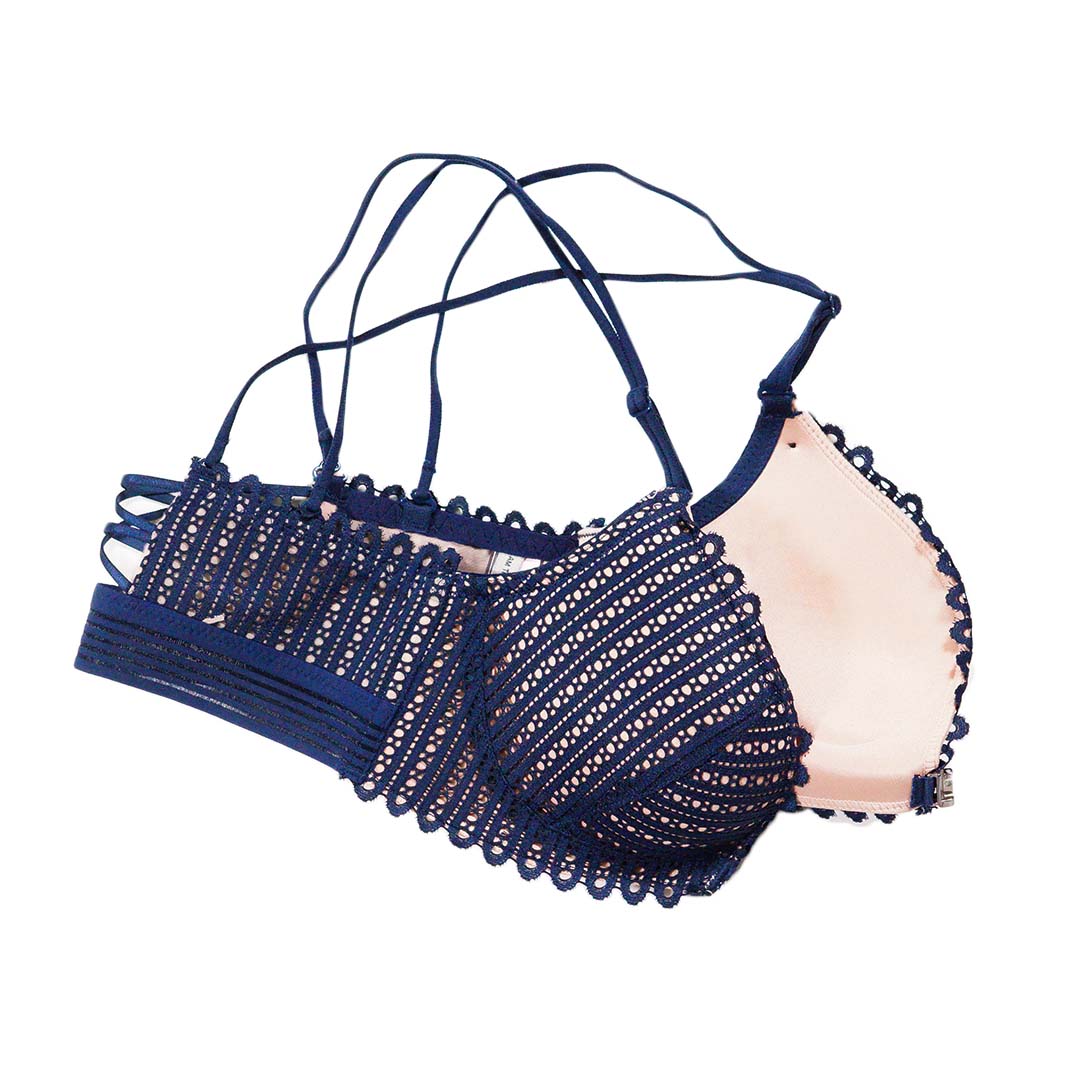 法式交叉美背無鋼圈性感前扣式內衣