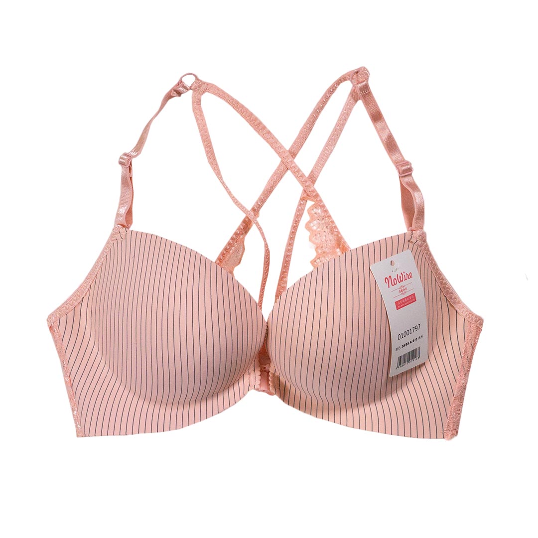 蕾絲性感美背前扣條紋少女內衣