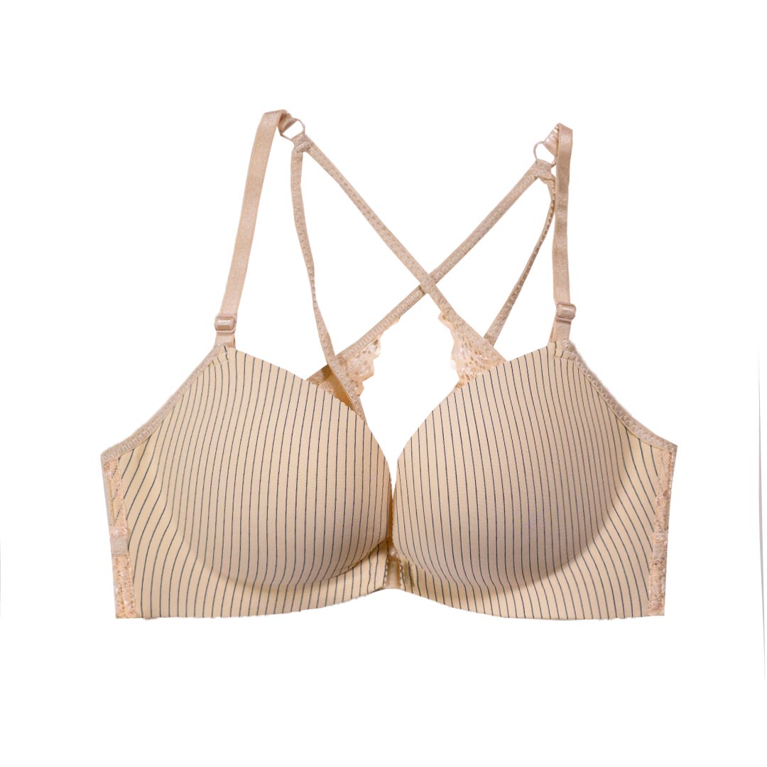 蕾絲性感美背前扣條紋少女內衣