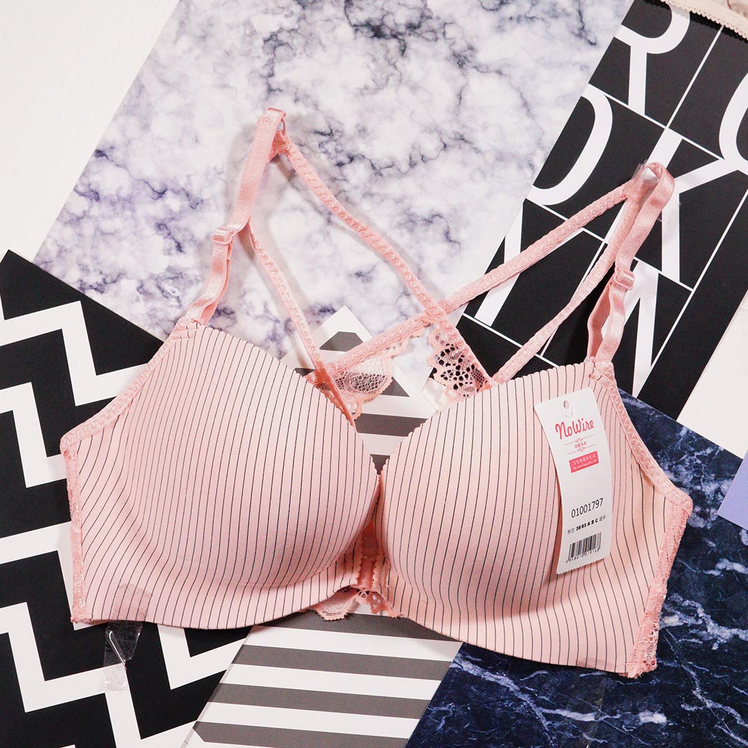 蕾絲性感美背前扣條紋少女內衣