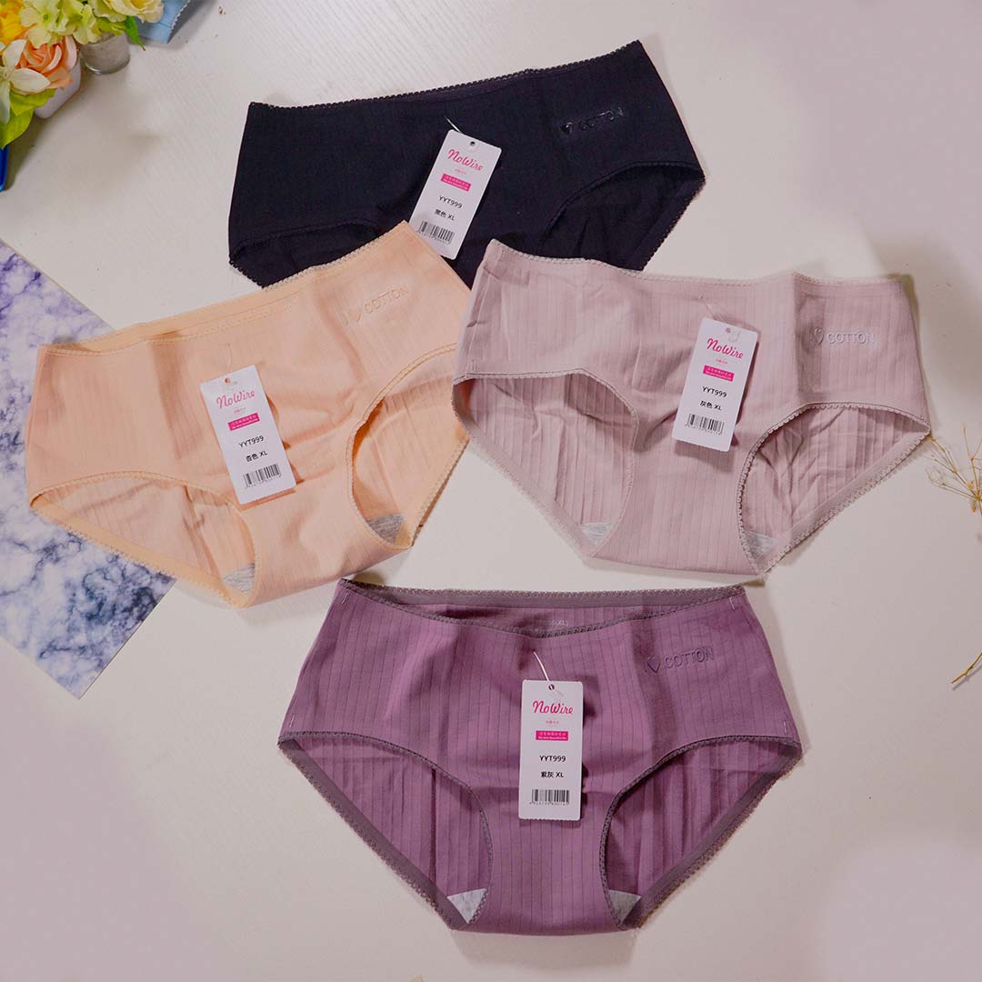 100%全棉抗菌無痕中腰提臀親膚透氣螺紋內褲