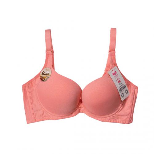Plain-colored coffee-colored cotton T-shirt bra with moisture-wicking and sweat-absorbing properties, without any traces of stitching.