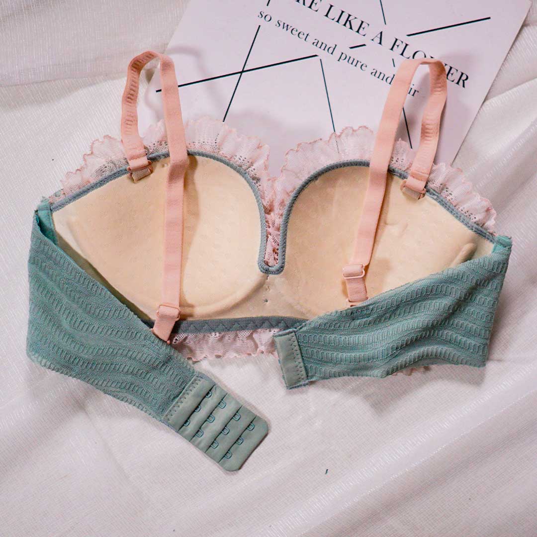 日系少女薄款小清新乳膠無鋼圈小胸聚攏內衣-配送褲仔