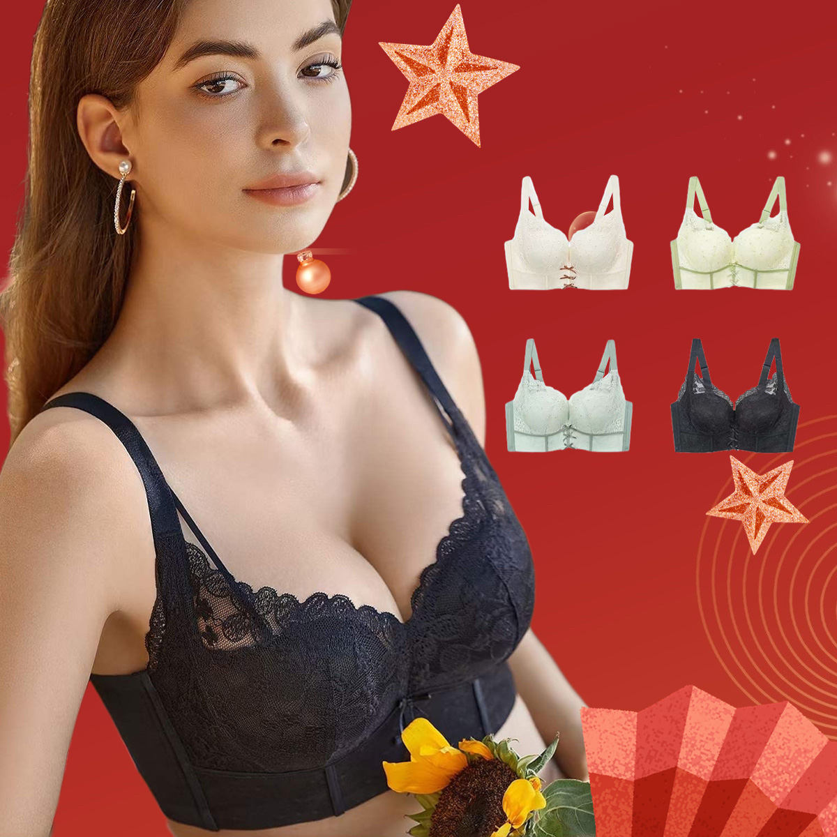 法式性感碎花蕾絲小胸聚攏無鋼圈調整型內衣