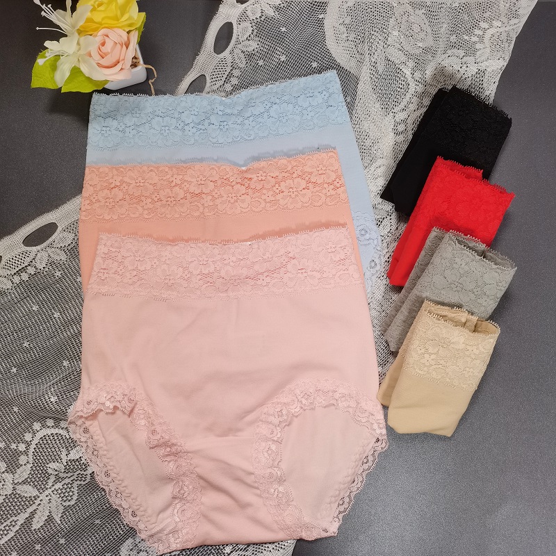 高腰純棉舒適透氣蕾絲花邊三角褲