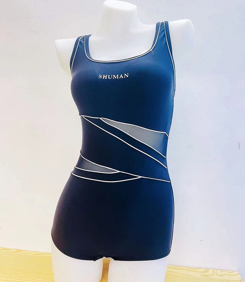 時尚網紗連體平角泳衣