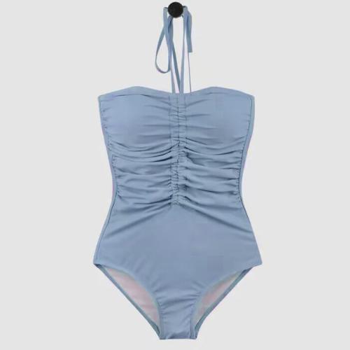 繞頸無肩款連體泳衣